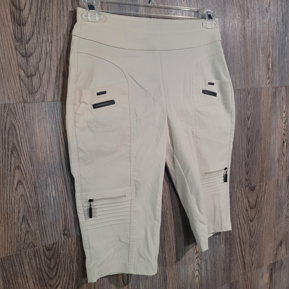 Jamie Sadock Pull On Golf Shorts Size 6 x 14 Cream Pockets Elastic Waist - Picture 2 of 11